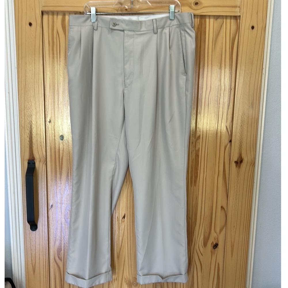 Alan Flusser Golf Mens Beige Dress Pants Pleated Cuffed 38x30 Trousers